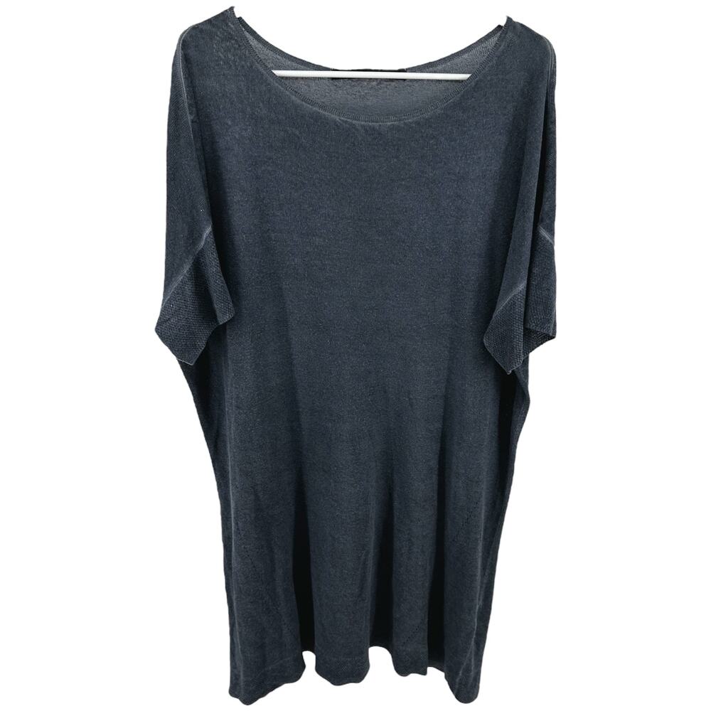 Elemente Clemente Linen Dress Lagenlook Scoop Relaxed Short Sleeve Gray 3 M